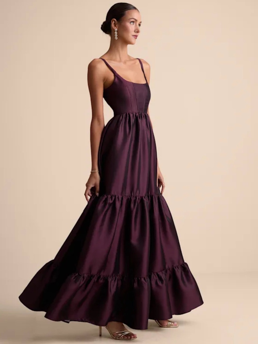 Lulu's Plum Tiered Satin Maxi Dress
